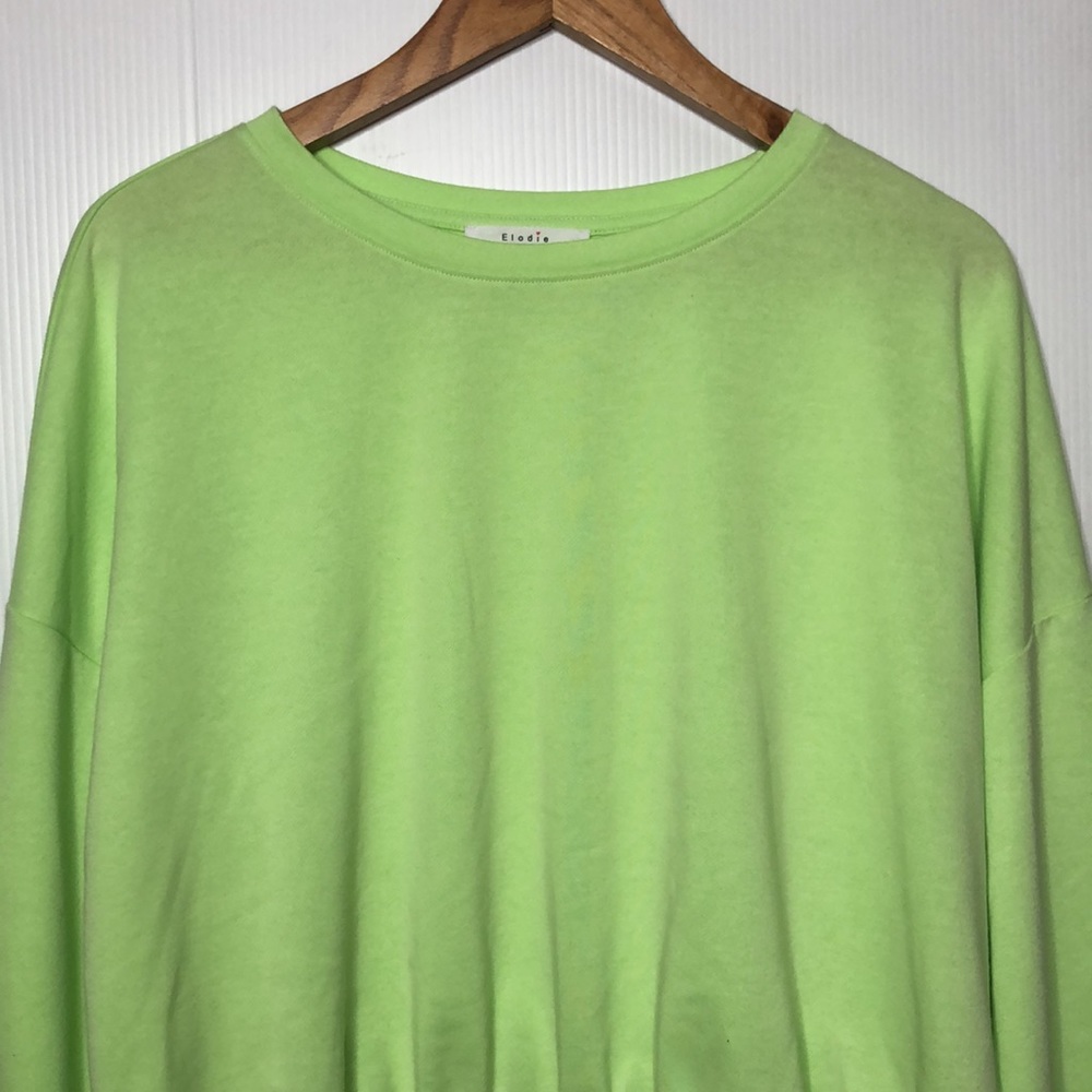 Elodie Bright Green Scoop Neck Cuffed Hem Pullover Cropped Sweatshirt Large NEW - Picture 4 of 7